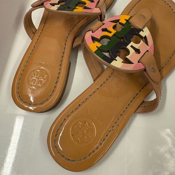 Tory Burch Sandals Pastel Rainbow Printed Patented Leather Miller Sandals Size 5 - Picture 3 of 6